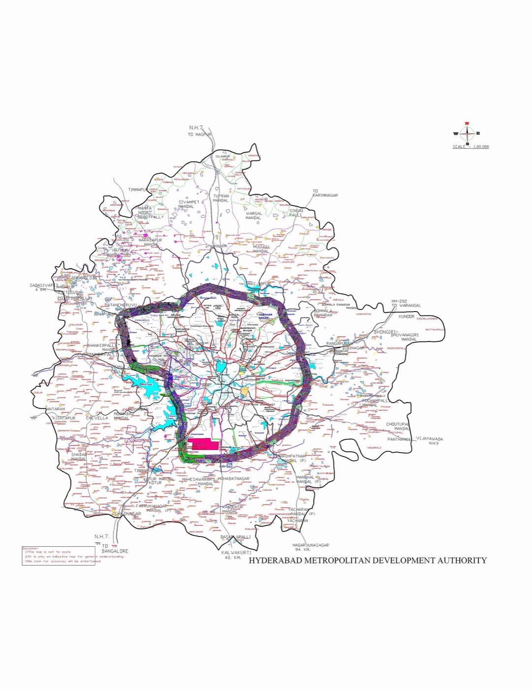 Hyderabad Metropolitan Development Authority (HMDA) jurisdiction map showing the metro area and the Outer Ring Road, where Amara Lands protects NRI-owned plots